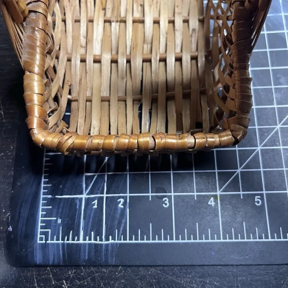 VTG Woven Wicker Basket w/  Handle Yugoslavia Sticker Small 4